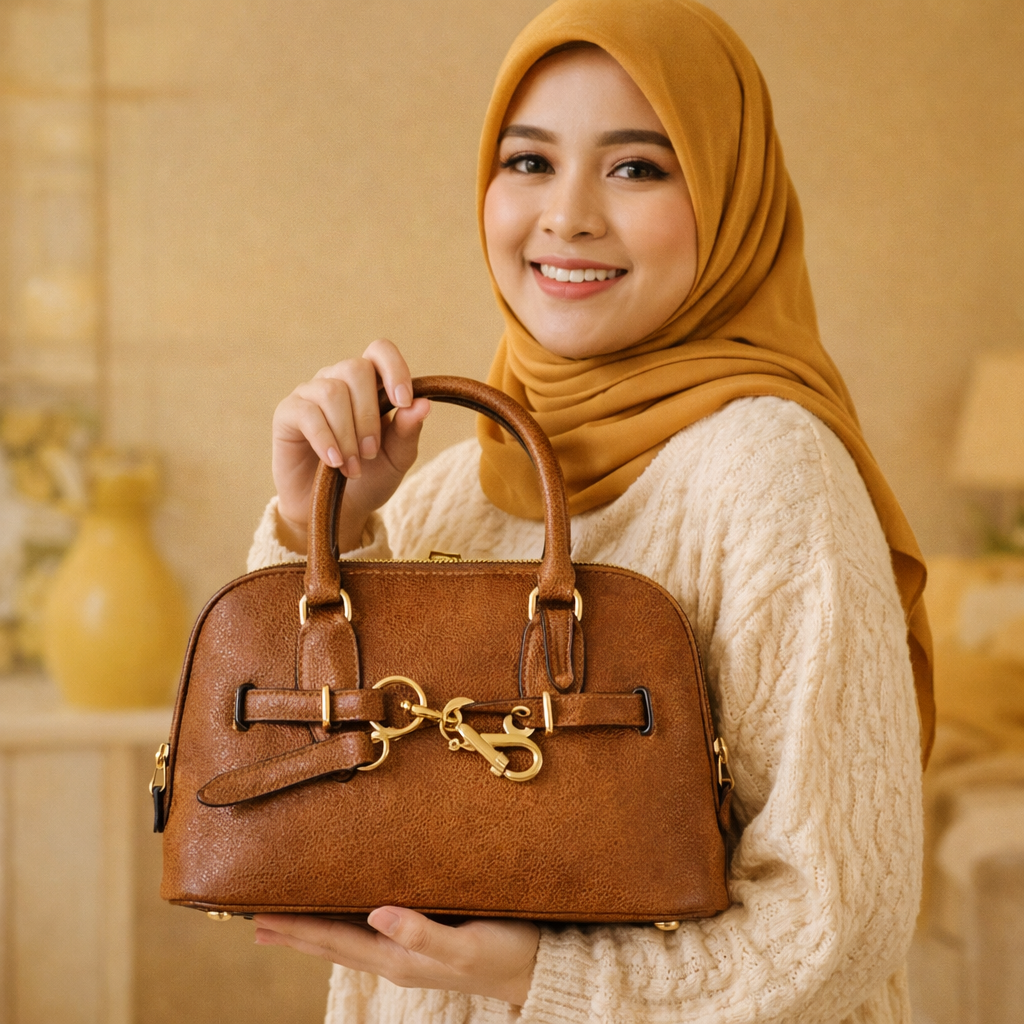 HANDBAG COW LEATHER - CODE SKIN BROWN